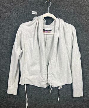 Talia Open Front Cardigan Sweater Womens Sz L Gray Hooded Drawstring PERU MADE